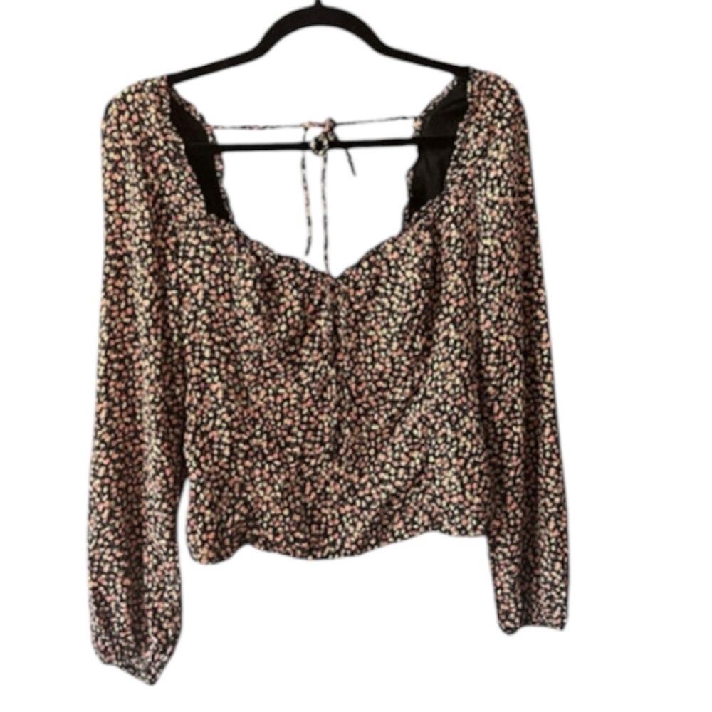 ABERCROMBIE & FITCH Black Floral Lined Long Sleeve Blouse Size M